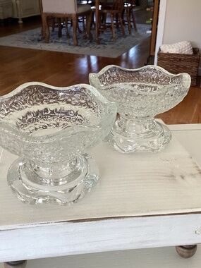 Set of (2) Vintage Anchor Hocking Pebbled Glass Candleholders
